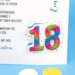 Personalisierte Einladungskarte zum 18. Geburtstag mit Foto & Konfetti-Zahl | Klappkarte mit Umschlag