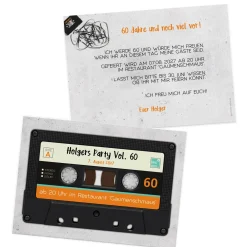 Personalisierte Einladungskarte zum Geburtstag mit Retro Kassette | Partyeinladung mit Wunschtext