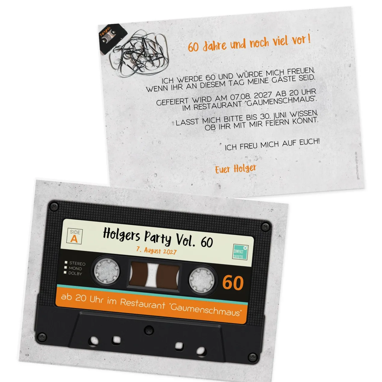 Personalisierte Einladungskarte zum Geburtstag mit Retro Kassette | Partyeinladung mit Wunschtext