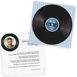 Personalisierte Einladungskarte zum Geburtstag mit Schallplatten-Motiv, Wunschtext, Foto & Farbauswahl