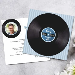 Personalisierte Einladungskarte zum Geburtstag mit Schallplatten-Motiv, Wunschtext, Foto & Farbauswahl