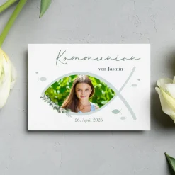Personalisierte Einladungskarte zur Konfirmation, Kommunion, Taufe mit Foto | Ichthys & Zweig