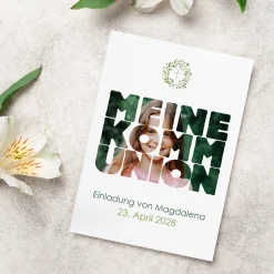 Personalisierte Einladungskarte zur Kommunion mit Foto & Wunschdaten | Eukalyptus