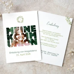 Personalisierte Einladungskarte zur Kommunion mit Foto & Wunschdaten | Eukalyptus