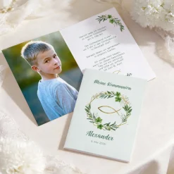 Personalisierte Einladungskarte mit Fotos & Ichthys | Klappkarte zur Taufe, Kommunion & Konfirmation