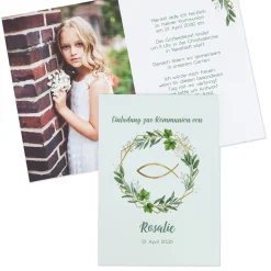 Personalisierte Einladungskarte mit Fotos & Ichthys | Klappkarte zur Taufe, Kommunion & Konfirmation