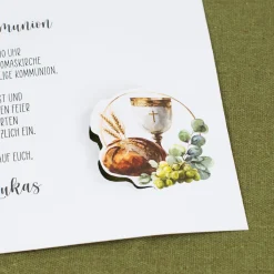 Personalisierte Einladungskarte mit Foto zur Taufe, Kommunion & Konfirmation | Kelch & Brot Motiv
