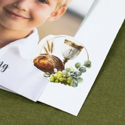 Personalisierte Einladungskarte mit Foto zur Taufe, Kommunion & Konfirmation | Kelch & Brot Motiv
