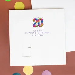Personalisierte Einladungskarte zum 20. Geburtstag mit Foto & Konfetti-Zahl | Klappkarte mit Umschlag