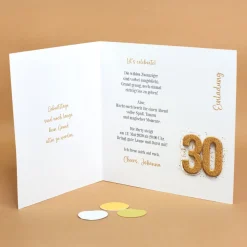 Personalisierte Einladungskarte zum 30. Geburtstag mit Foto & goldener Zahl | Klappkarte mit Umschlag