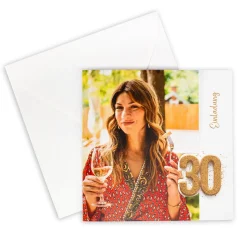 Personalisierte Einladungskarte zum 30. Geburtstag mit Foto & goldener Zahl | Klappkarte mit Umschlag