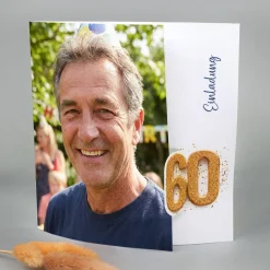 Personalisierte Einladungskarte zum 60. Geburtstag mit Foto | Klappkarte mit Umschlag