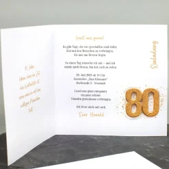Personalisierte Einladungskarte zum 80. Geburtstag mit Foto | Klappkarte mit Umschlag