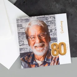 Personalisierte Einladungskarte zum 80. Geburtstag mit Foto | Klappkarte mit Umschlag