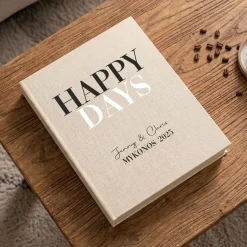 Personalisierte Erinnerungsbox Happy Days | Handgearbeitet Fotobox in Buchform für Hochzeit & Familie