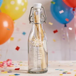 Personalisierte Flaschenpost zum Geburtstag mit Name in klein | Geburtstagsgeschenk mit Ballonmotiv