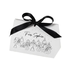 Personalisierte Geschenktasche mit verschneitem Winterdorf | Edle Verpackung für Weihnachtsgeschenke