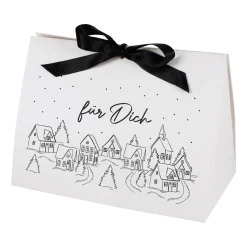 Personalisierte Geschenktasche mit verschneitem Winterdorf | Edle Verpackung für Weihnachtsgeschenke