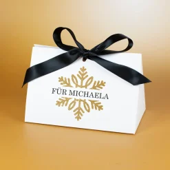 Personalisierte Geschenktasche mit goldener Schneeflocke | Edle Verpackung für Weihnachtsgeschenke