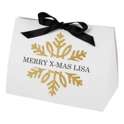 Personalisierte Geschenktasche mit goldener Schneeflocke | Edle Verpackung für Weihnachtsgeschenke