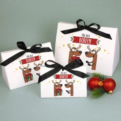 Personalisierte Geschenktasche mit Rentiermotiv & Schleife | Edle Geschenkverpackung zu Weihnachten