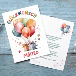 Personalisierte Glückwunschkarte mit Luftballons & Ihrem Text
