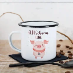 Personalisierte 'Glühschwein' Emailletasse | Witzige Tasse zu Weihnachten für Glühwein & Winterzeit