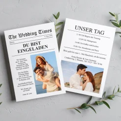 Personalisierte Hochzeitseinladung im Zeitungsstil mit Fotos & Text | Wedding Times Karte A6