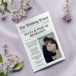 Personalisierte Hochzeitseinladung im Zeitungsstil mit Fotos & Text | Wedding Times Karte A6