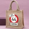 Personalisierte Jute-Geschenktasche mit Verkehrszeichen-Motiv zum Geburtstag