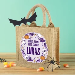 Personalisierte Jutetüte für Halloween | Süßes, sonst gibt’s Saures! – Beutel für Süßigkeiten