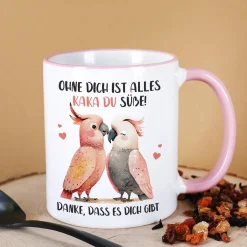 Personalisierte Kakadu-Tasse mit Wunschtext 'Kaka du Süße!' | Geschenk für Verliebte & Valentinstag