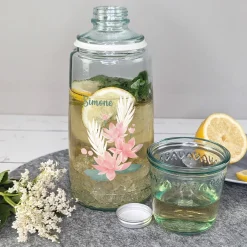 Personalisierte Karaffe mit Trinkglas mit Name für Wellness & Yoga | Motiv Seerose