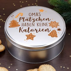 Personalisierte Keksdose mit Name und Motiv aus Metall | Geschenkverpackung für Weihnachtsgebäck