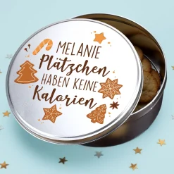 Personalisierte Keksdose mit Name und Motiv aus Metall | Geschenkverpackung für Weihnachtsgebäck