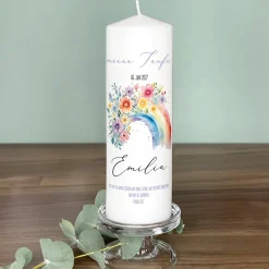 Personalisierte Kerze mit Regenbogen-Motiv | Kommunion, Konfirmation, Taufe, Jugendweihe