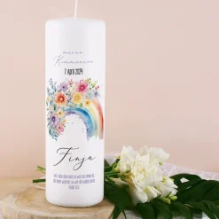 Personalisierte Kerze mit Regenbogen-Motiv | Kommunion, Konfirmation, Taufe, Jugendweihe