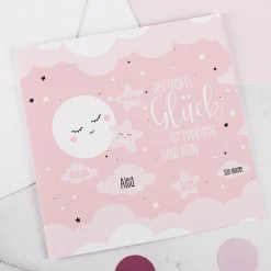 Personalisierte Klappkarte zur Geburt für Mädchen – Mond & Sterne | Glückwunschkarte & Geldgeschenk