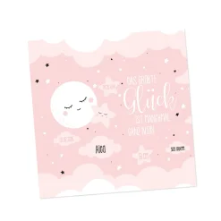 Personalisierte Klappkarte zur Geburt für Mädchen – Mond & Sterne | Glückwunschkarte & Geldgeschenk