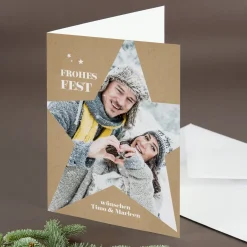 Personalisierte Klappkarte zu Weihnachten mit Fotos & Wunschtext | Weihnachtskarte mit Sterne Motiv