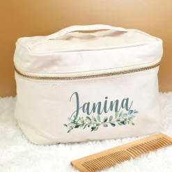 Personalisierte Kosmetiktasche mit Name & Zweig | Kulturbeutel aus Baumwolle als Geschenk