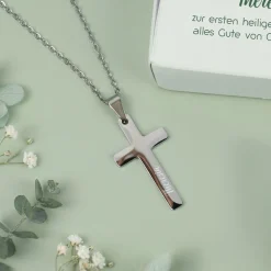 Personalisierte Kreuzkette mit Geschenkbox zur Taufe, Kommunion, Konfirmation oder Firmung | Ichthys