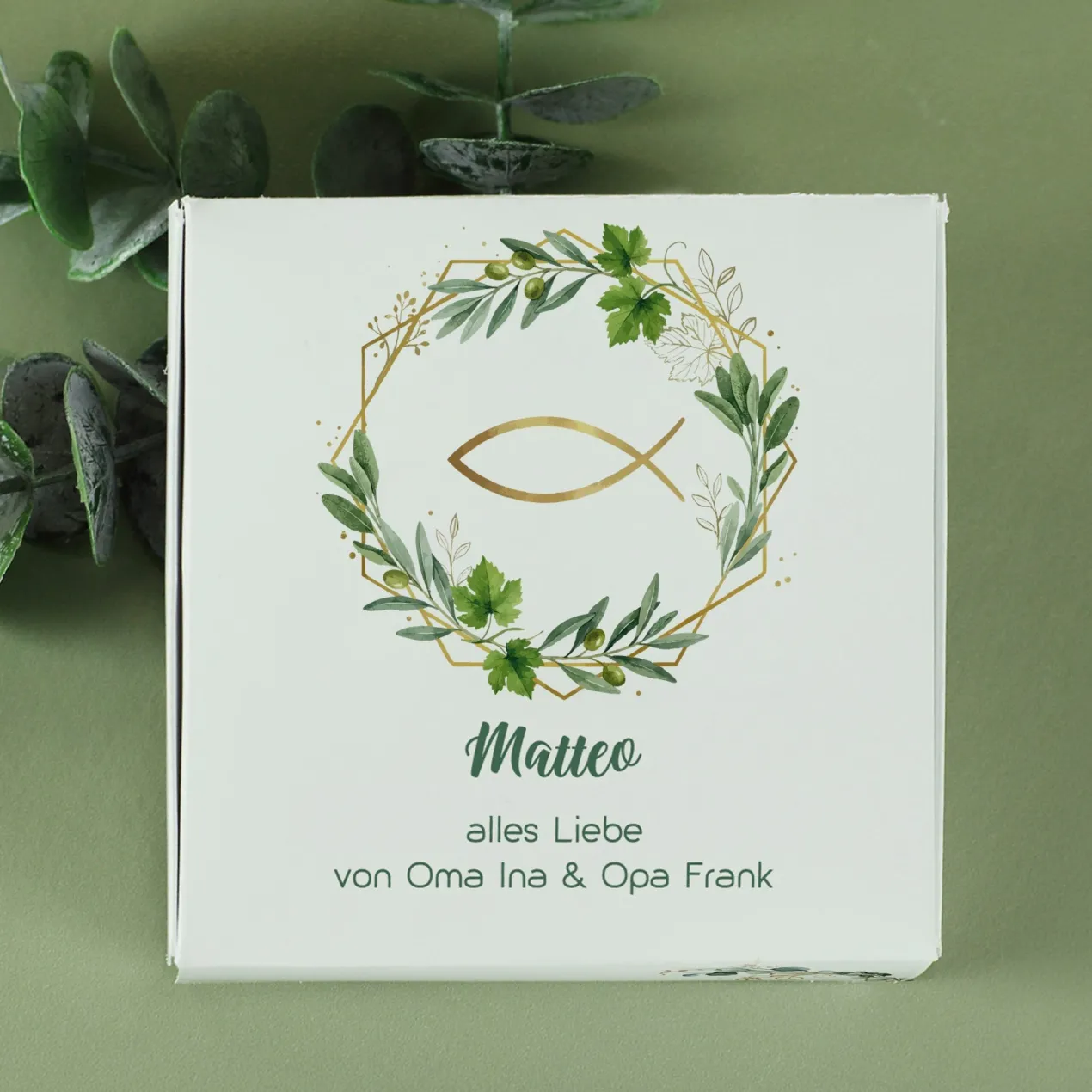 Personalisierte Kreuzkette mit Geschenkbox zur Taufe, Kommunion, Konfirmation oder Firmung | Ichthys