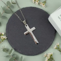 Personalisierte Kreuzkette mit Geschenkbox zur Taufe, Kommunion, Konfirmation oder Firmung | Ichthys