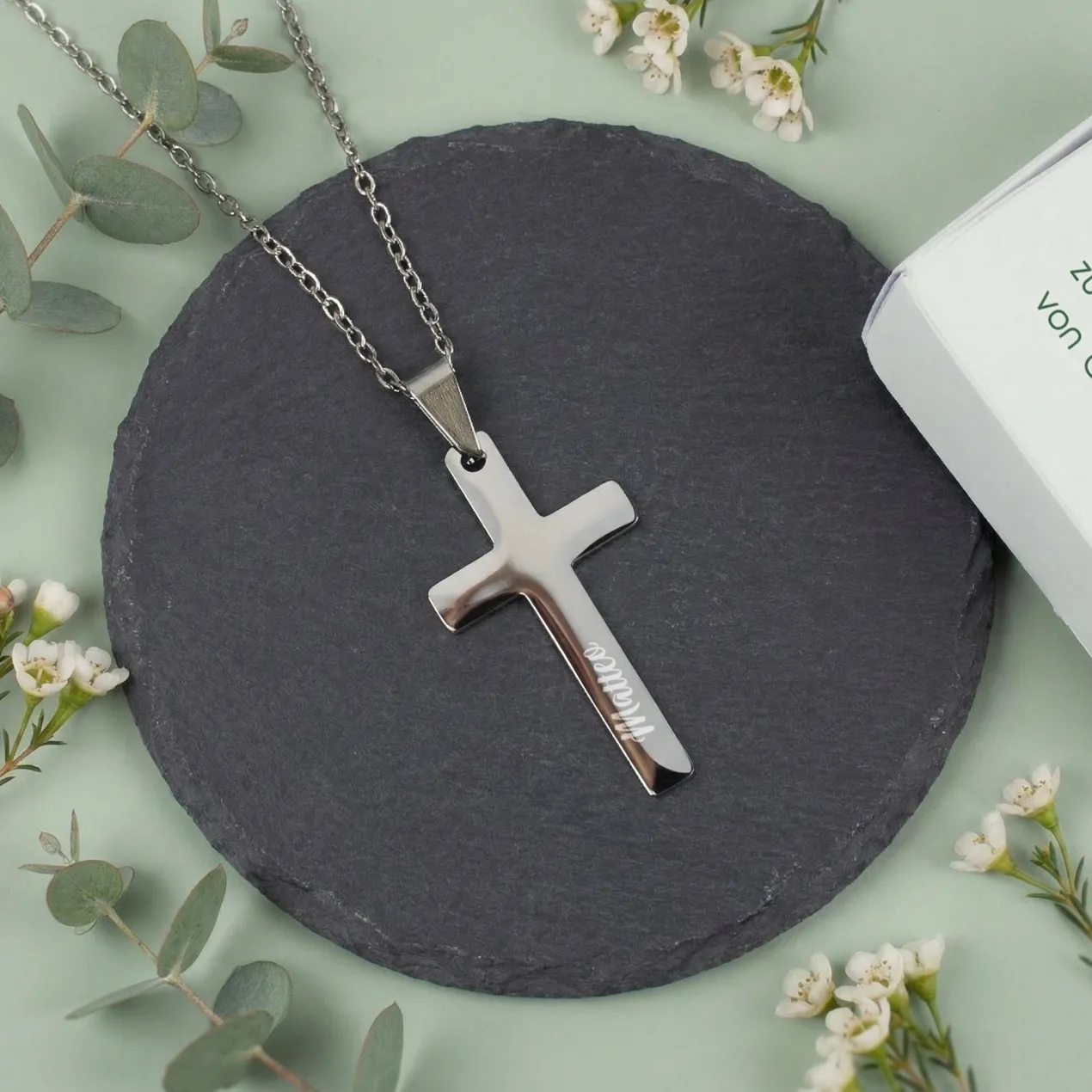 Personalisierte Kreuzkette mit Geschenkbox zur Taufe, Kommunion, Konfirmation oder Firmung | Ichthys