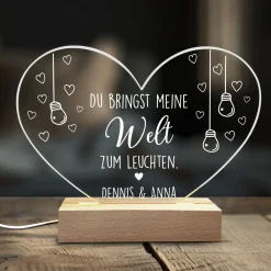 Personalisierte LED Acryl-Lampe Herz mit Namen zum Valentinstag | Du bringst meine Welt zum Leuchten