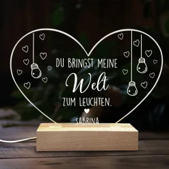 Personalisierte LED Acryl-Lampe Herz mit Namen zum Valentinstag | Du bringst meine Welt zum Leuchten