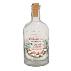 Personalisierte LED Deko-Karaffe mit Wichtelmotiv & Wunschtext | Verschneite Weihnachtsdeko im Glas