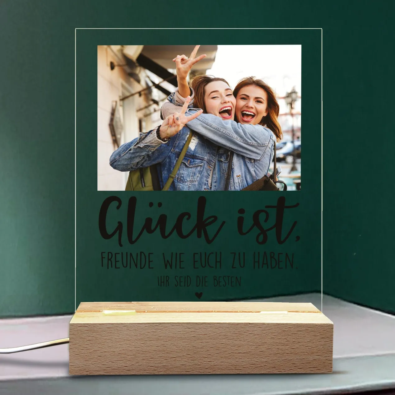 Personalisierte LED-Lampe mit Foto & Wunschtext | Glück ist