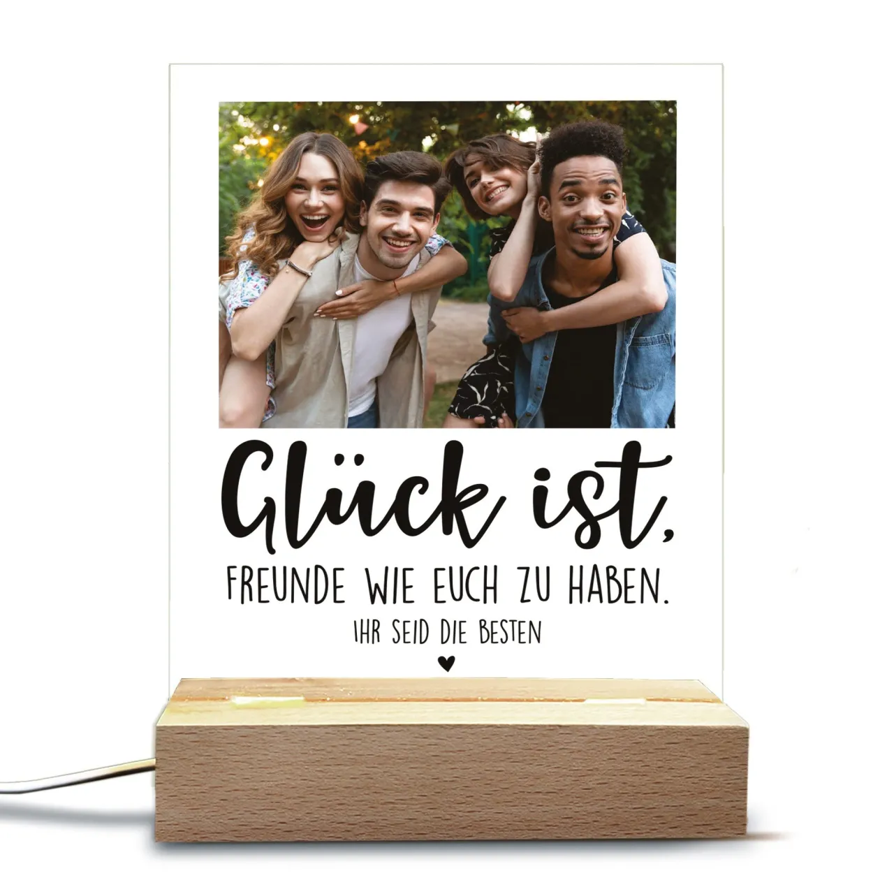 Personalisierte LED-Lampe mit Foto & Wunschtext | Glück ist